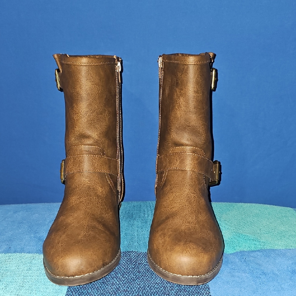 Lane Bryant Dream Cloud Mid Calf Moto Bootie Brown 11W